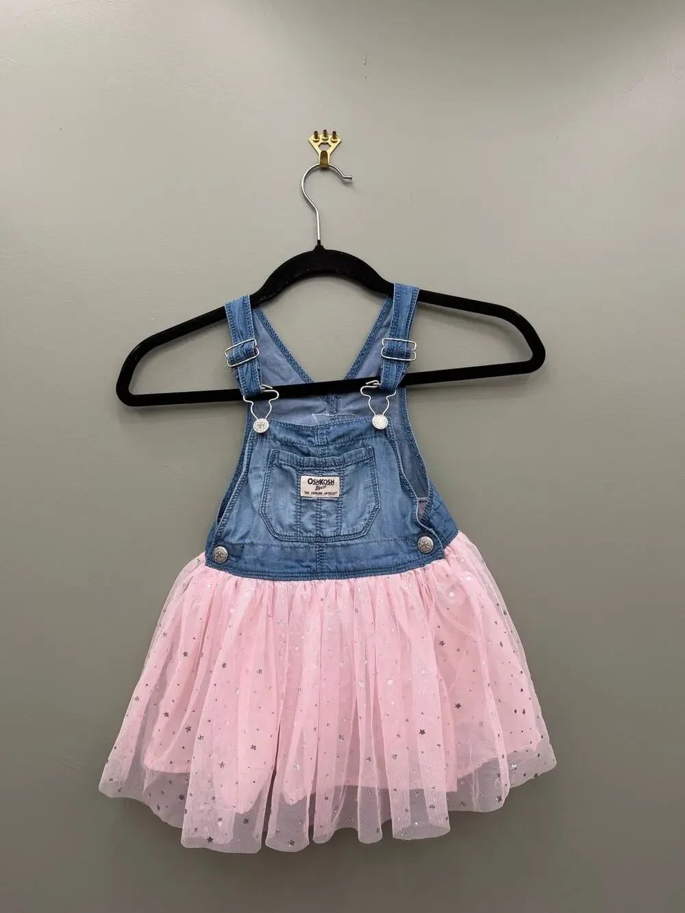 OshKosh B'gosh Toddler Girls Tutu Jumper Dress 2T Pink Tulle Denim Overall Dress
